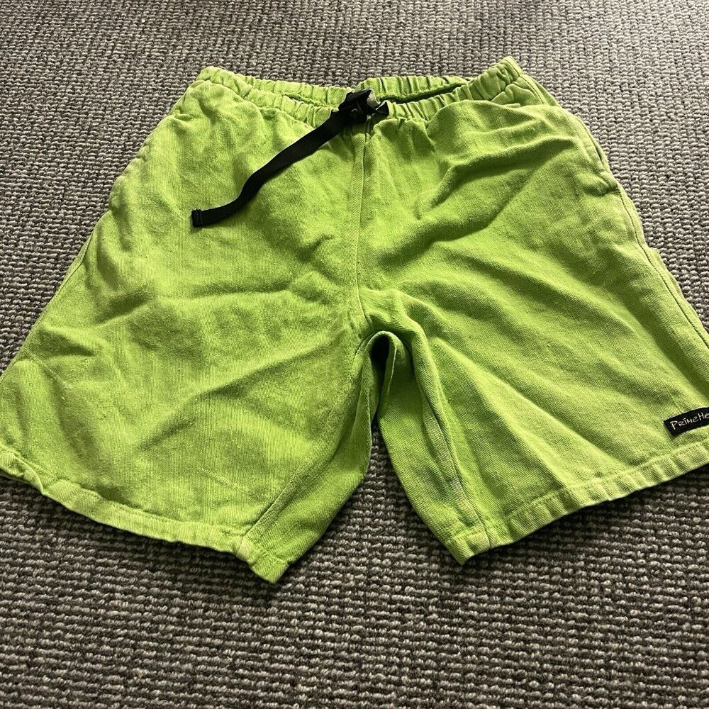 VTG Gramicci Belted Hemp Shorts Medium Lime / Neon Green NICE Made In USA